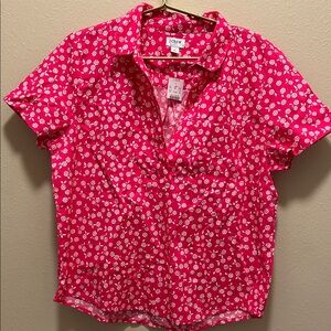 J. Crew Bright Pink Floral Button Down Shirt